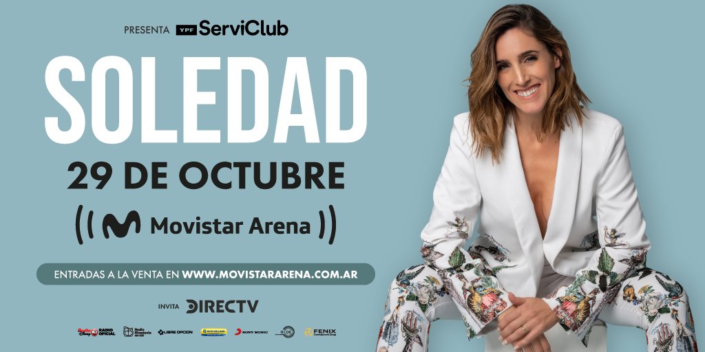 Últimas localidades para el show de Soledad del 29 de octubre en el Movistar Arena de Buenos Aires
