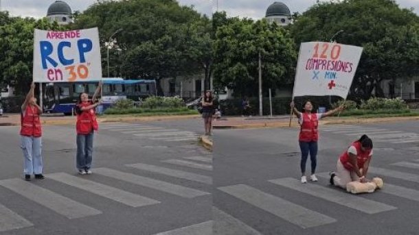 RCP en los semáforos: la nueva tendencia para concientizar desde la Cruz Roja de salta