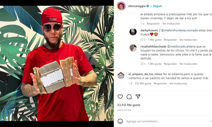 Alex Caniggia apareció en redes con un fajo de billetes y un merendero le envió una sorpresiva respuesta