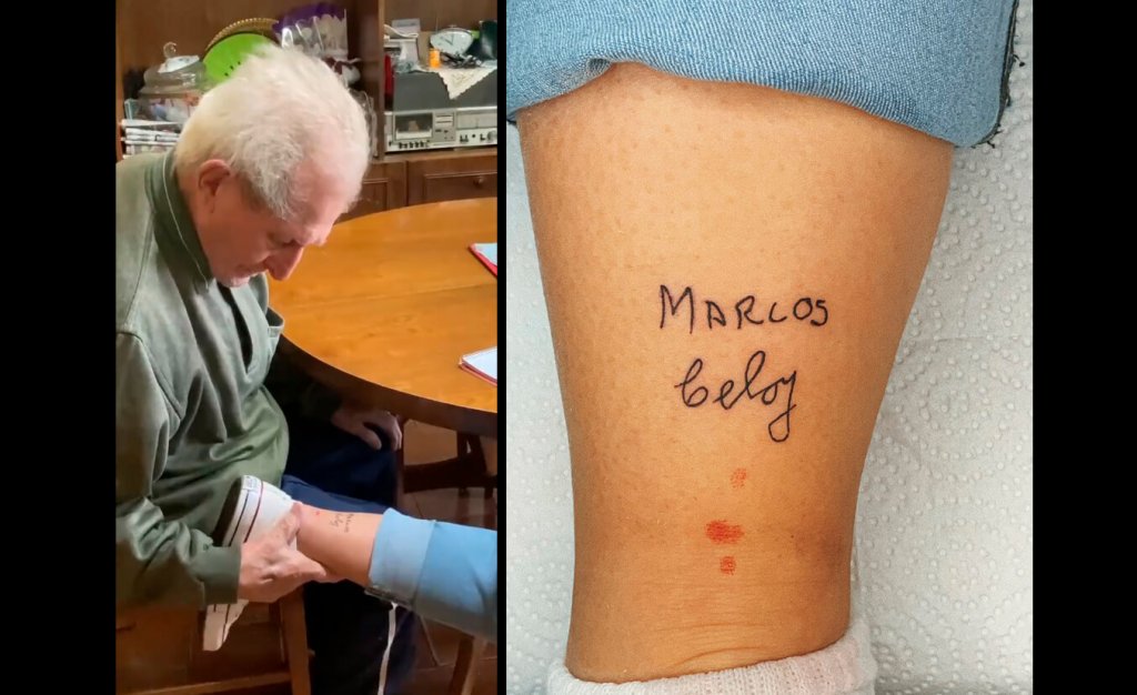Se tatuó en la pierna los nombres de sus abuelos, y la reacción de ellos al enterarse fue viral