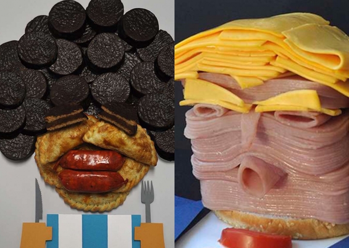 Un artista retrató a Diego Maradona y a Donald Trump con comida