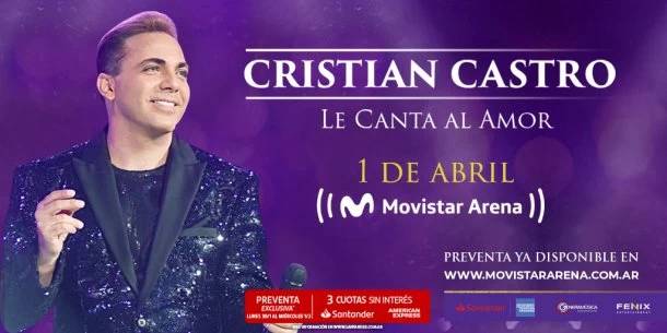 Cristian Castro le "cantará al amor" el 1 de abril en el Movistar Arena